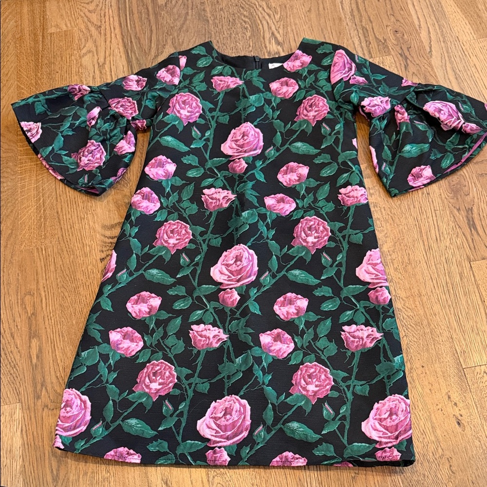 Girls Halabaloo Floral Kids Dress with Bell Sleeves green pink black sz 8